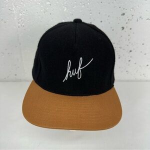 HUF Black and Tan Wool Blend Snapback Baseball Hat Cap